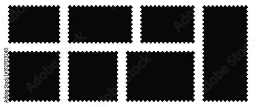 Black postage stamp template. Postage icon design for  logos, labels, badges, and product packaging and marketing.