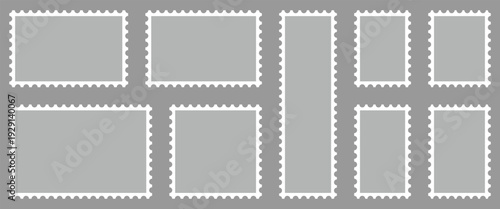 Flat vector post stamp icon set on gray background. Postage icon for delivering mail, letters and packages.