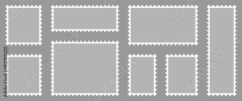 Flat vector post stamp icon set on gray background. Postage icon for delivering mail, letters and packages.