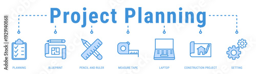 Project Planning banner presenting design preparation, measurements, and digital tools for organized construction project execution