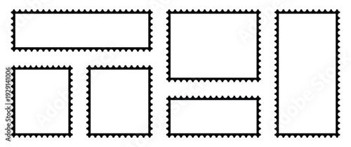 Simple postage stamp template in white background . Postage icon ideal for mailing, postal service, design and marketing materials. Vector art and illustration.