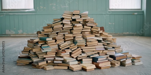 Exploring abandoned spaces a pile of old books in a forgotten room photography indoor artistic perspective