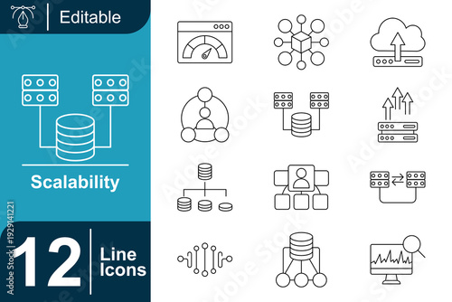 Scalability Icons Representing Growth, Expansion, and Performance Metrics for Technology and Business Applications in a Digital Environment