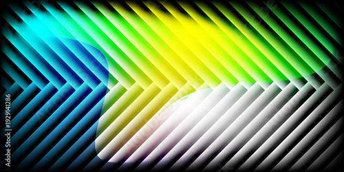 Abstract digital background with glowing neon diagonal bars. Futuristic tech texture with green, blue, yellow, and white light gradients on black. Dynamic geometric pattern for gaming and cyber art.