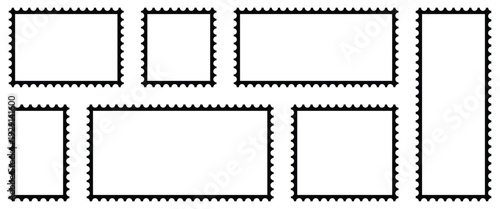 Black and white rectangle and square postage stamps designed for web design, branding, and Used in banners, labels for shipping and illustration use.