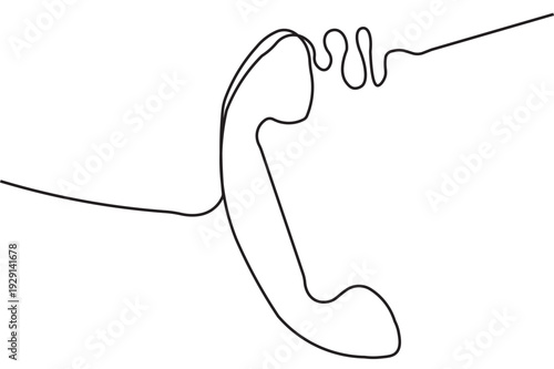 hand holding telephone. One line drawing Vector 