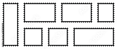Black and white rectangle and square postage stamps designed for web design, branding, and Used in banners, labels for shipping and illustration use.
