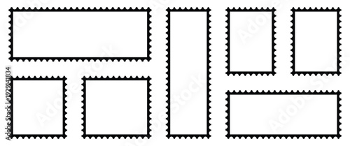 Black and white rectangle and square postage stamps designed for web design, branding, and Used in banners, labels for shipping and illustration use.