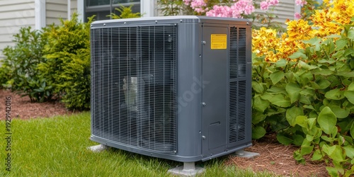 Installing air conditioning unit in residential garden home improvement outdoor space summer close-up efficiency