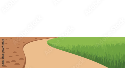 Winding Pathway Dividing Lush Green Grass from Brown Soil