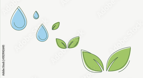 Sustainable Nature Growth Illustration with Refreshing Water Drops and Vibrant Green Leaves