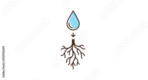 Water droplet nourishing plant roots for growth and hydration