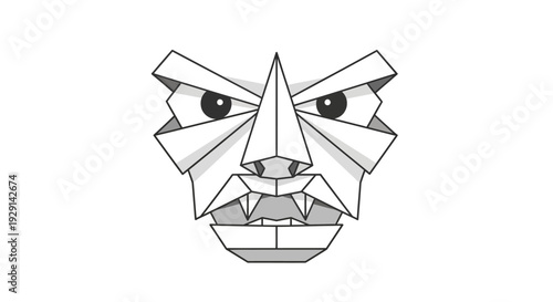 Abstract Geometric Monster Face Design with Origami Style, Modern Sharp-Edged Creature Head Illustration