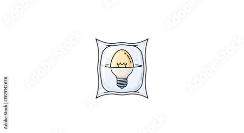 Illustration of a light bulb safely packaged in a transparent bag, symbolizing innovation and bright ideas
