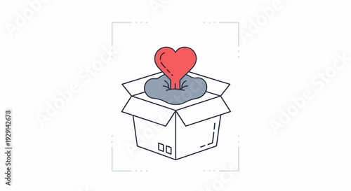 A vibrant heart springs from an opened delivery box, representing unexpected kindness and heartfelt generosity