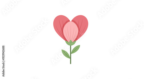 A delicate pink flower shaped like a heart, symbolizing love and romance, set against a clean white background