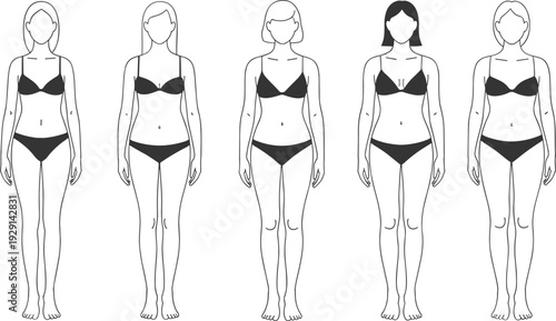 Flat vector female body types fashion design illustration silhouette set