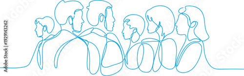Continuous line art family group, unity connection abstract people outline flat vector
