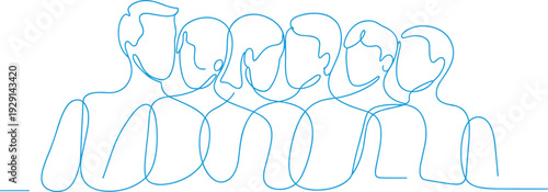 Minimalist continuous line group of people, unity connection abstract outline flat vector