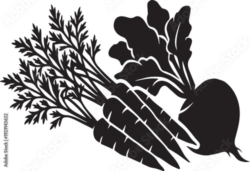 Flat Root Vegetable Bunch Carrots and Beetroot Silhouettes