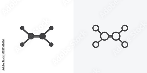 Ethylene molecule icon vector sign symbol isolated on white. Stroke and clipart style