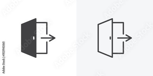 Exit icon vector sign symbol isolated on white. Stroke and clipart style