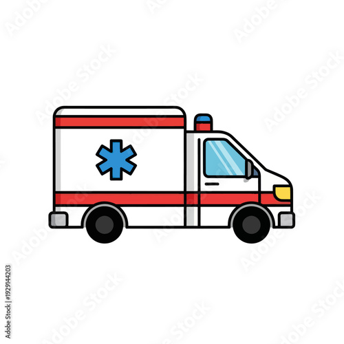 Flat design ambulance icon with Star of Life symbol