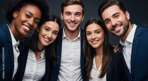 A diverse team of young entrepreneurs standing together in a huddle, smiling, studio light, dark studio background, 4k.