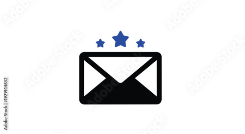 Black envelope icon with three blue stars