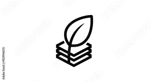 Simple line drawing of a leaf growing from a stack of books