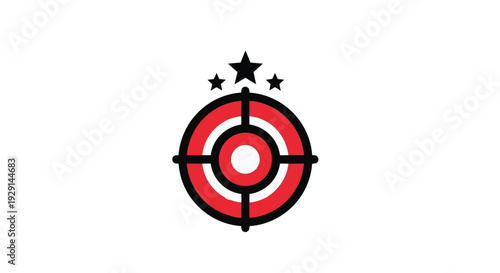 A red and black target icon with three stars
