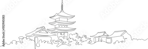 Minimalist line art Japanese pagoda traditional architecture heritage culture flat vector