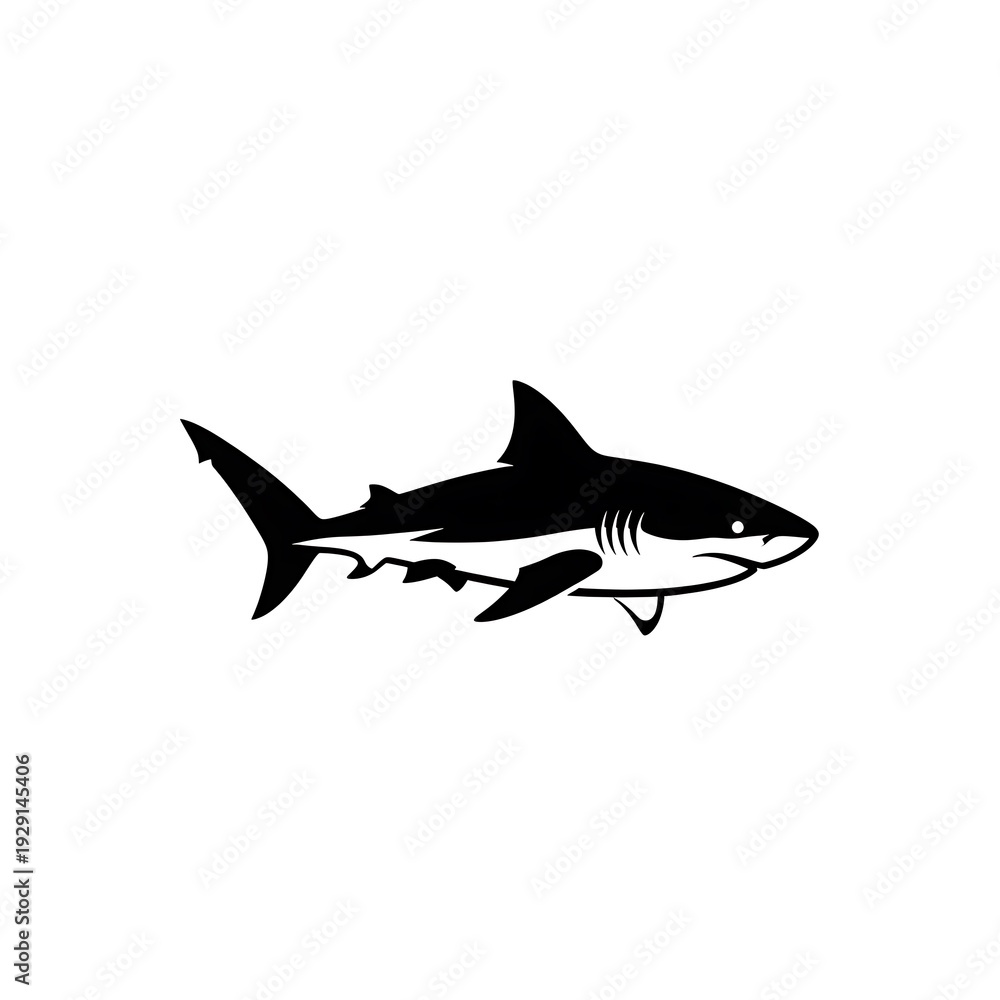 Fototapeta premium Black silhouette of a shark swimming.