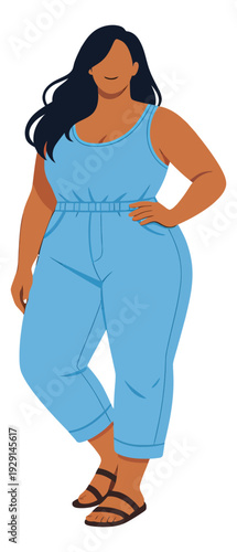 Flat design illustration of a plus size woman depicting her standing confidently for body positivity and fashion