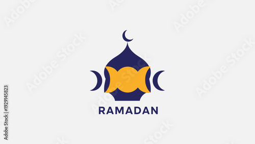A Ramadan logo with a crescent moon and mosque design on a white background