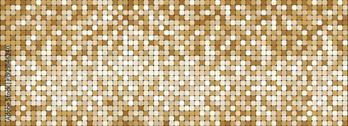 Golden mosaic disco party background. Metal gold sequin shiny sparkle decoration. Disco ball effect tile bg. glitter halftone wallpaper. Sparkling glitter backdrop.