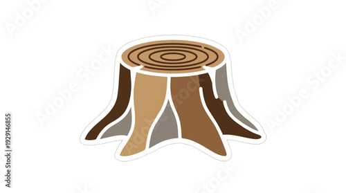 Tree Stump Wood Log Section with Annual Rings, depicting Nature Environment & Deforestation, in a Flat Design Brown Beige Vector Graphic Style, Isolated on White.