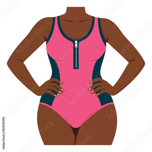 Modern graphic illustration of a woman in a swimsuit depicting a confident pose for summer fashion