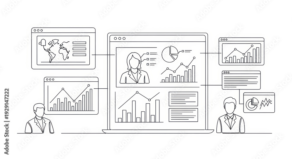 Fototapeta premium Business Analytics Dashboard with Charts and Graphs, Data Visualization Concept