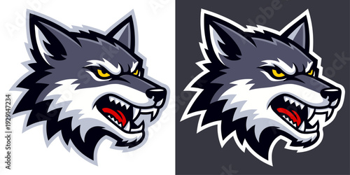 A fierce wolf head illustration showcasing the power of the wild, with sharp teeth and an intense gaze.