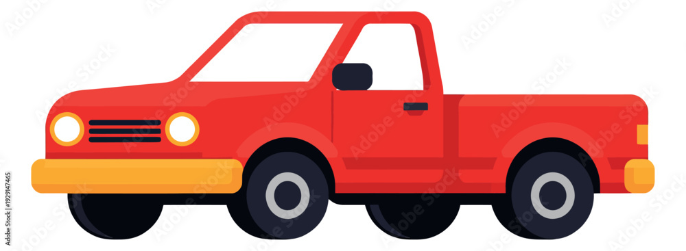 Fototapeta premium Flat design illustration of a red pickup truck depicting its side view for transportation purposes