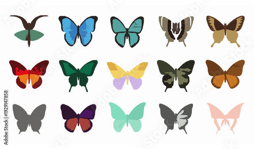 Rare Butterfly Species Flat Icons Set with Colorful Wildlife Insect Collection