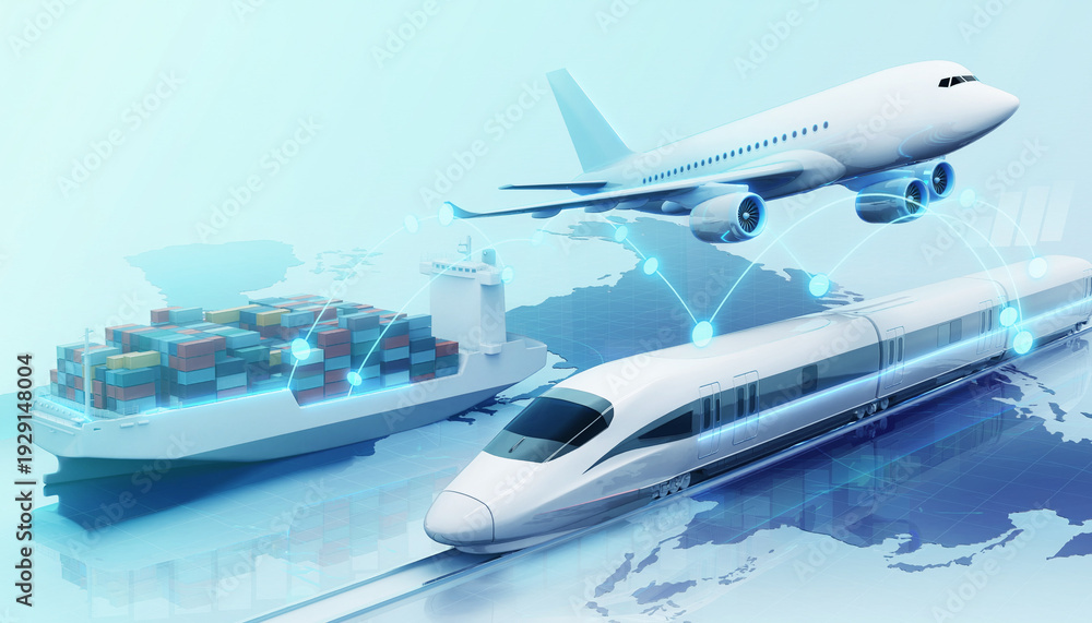 Fototapeta premium Concept Illustration of Futuristic Global Transportation and Connectivity Network