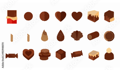Chocolate Candy Vector Icon Pack with Flat Assorted Sweet Treats Symbols