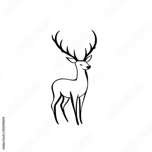 Roe Deer. Roe Deer simple black and white line art vector logo