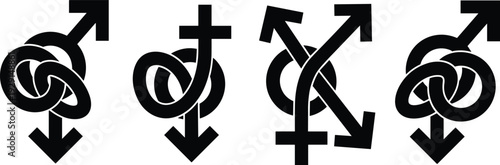 Black and white gender symbols with intertwined circles male female androgynous