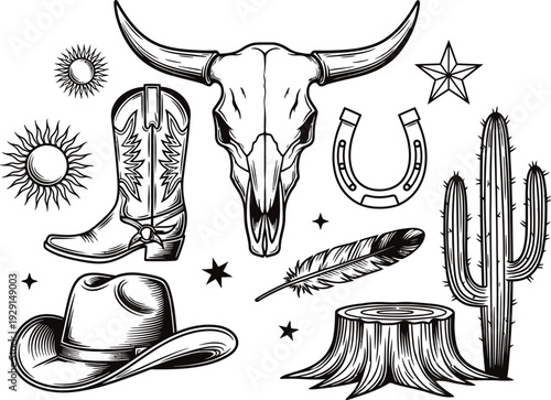 Western cowboy theme illustrations