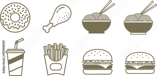 set of food and drinks