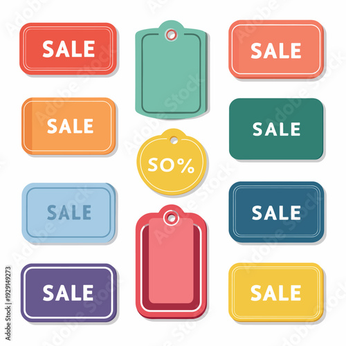 Wallpaper Mural Colorful Discount Badge Set with Sale Labels and Percentage Tags Flat Vector Illustration Torontodigital.ca