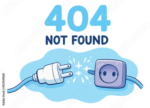 Hand drawn illustration of a 404 not found error depicting a disconnected electrical plug and socket for website issues